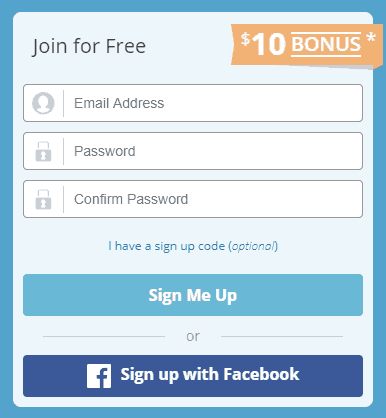 Sign up form for Swagbucks