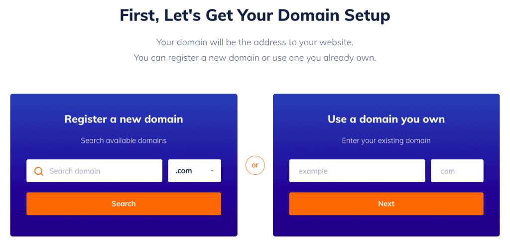 screen showing how to start a blog with a domain you already own