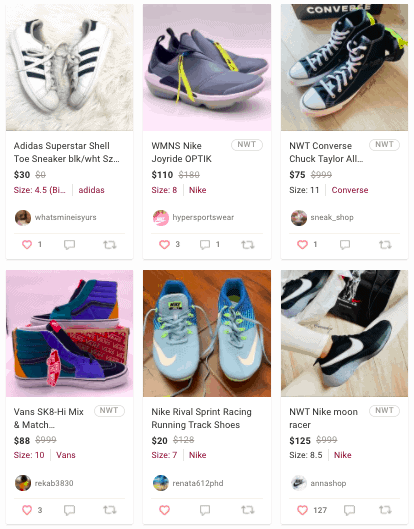 list of sneakers as an example of what sells best on Poshmark