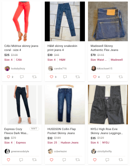 list of jeans as an example of what sells best on Poshmark