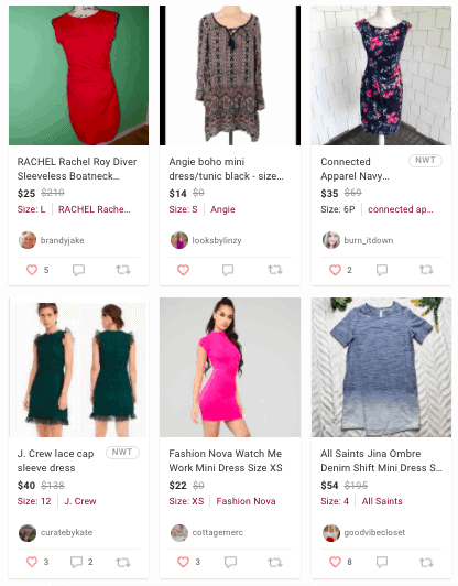 list of mini dresses as an example of what sells best on Poshmark