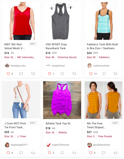 list of tank tops as an example of what sells best on Poshmark