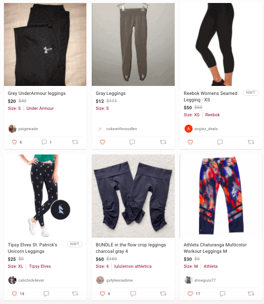 list of leggings as an example of what sells best on Poshmark