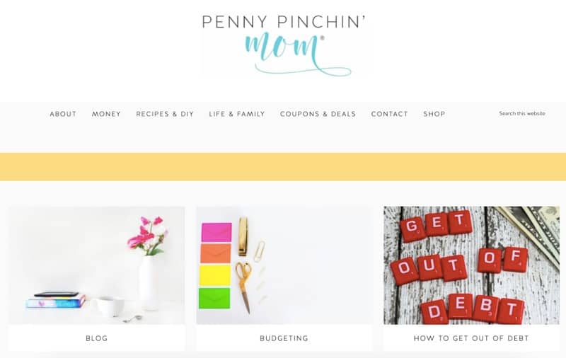 screenshot from penny pinchin' mom as an example of one of the frugal mom blogs
