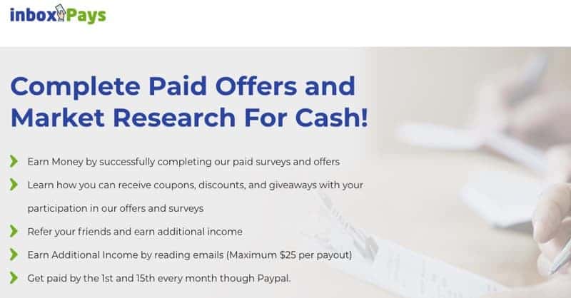 screenshot of inboxpays where you can get paid to read emails