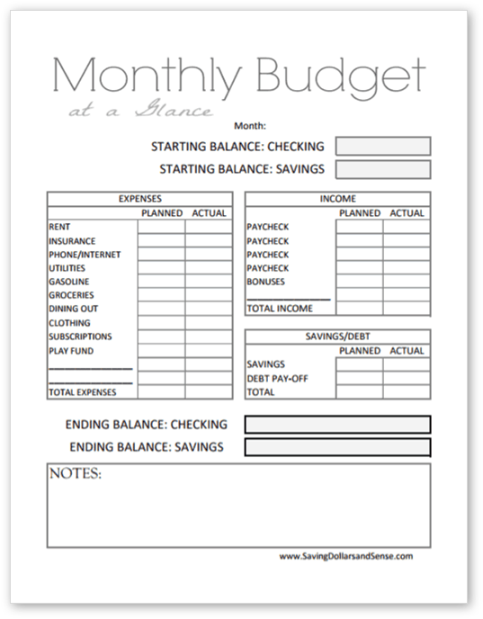 free household budget worksheet