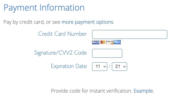 bluehost screenshot of payment information