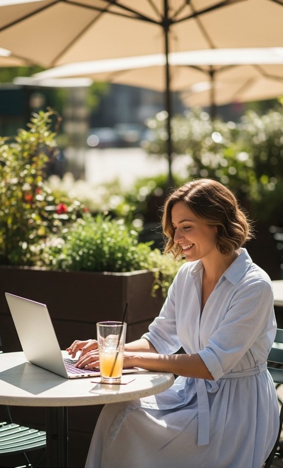 woman working on her laptop learning how to apply the 60/20/20 rule to her budget for saving money