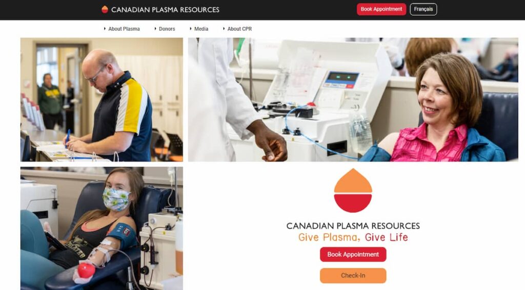 screenshot of the website of Canada Plasma Resources