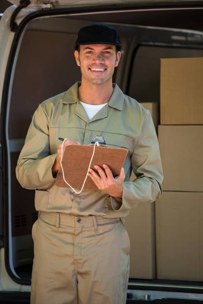 a delivery man holding a clipboard making $200 a day with Postmates