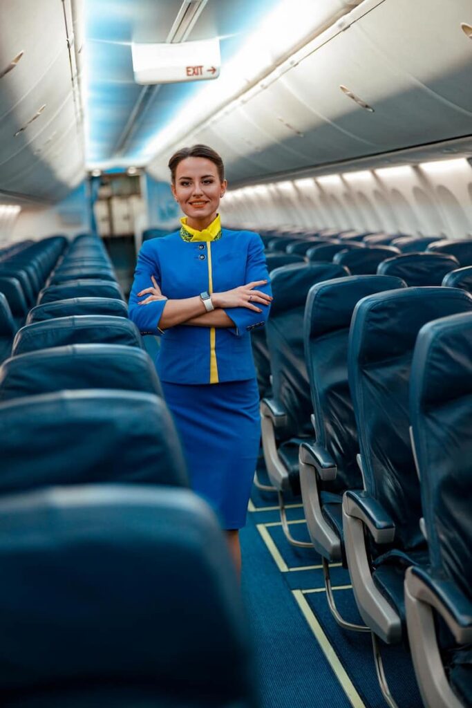 a flight attendant on a plane