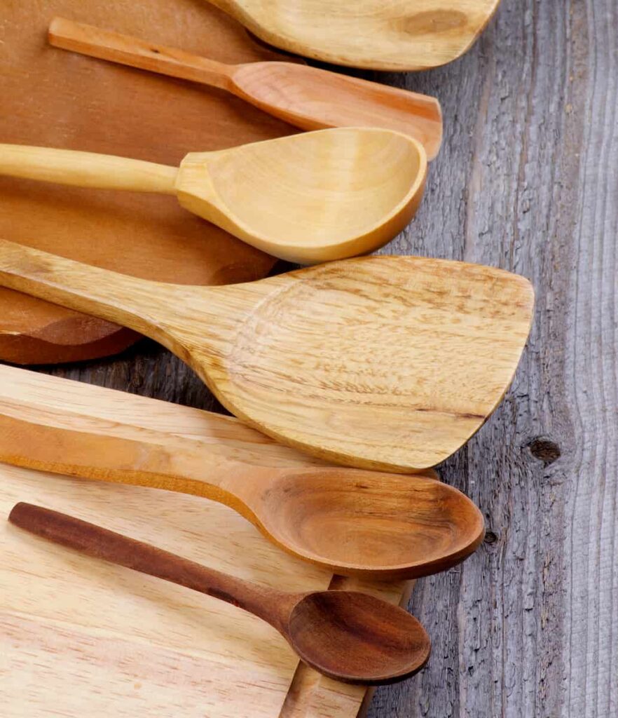 different wooden kitchen utensils