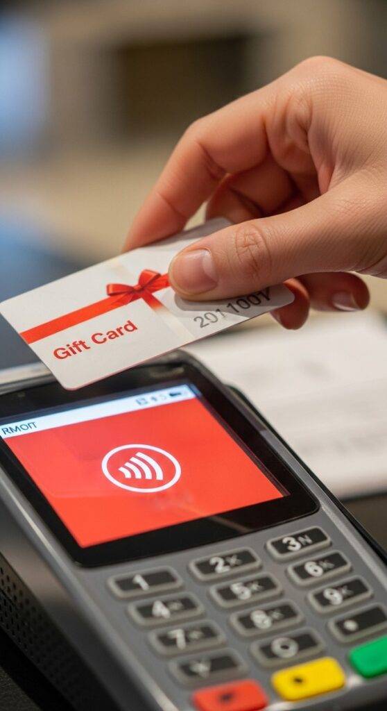 hand tapping a debit card that won't work on a payment terminal