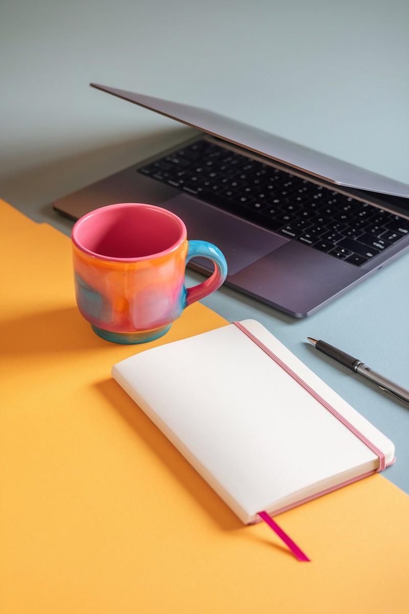 modern desk arrangement being used by someone