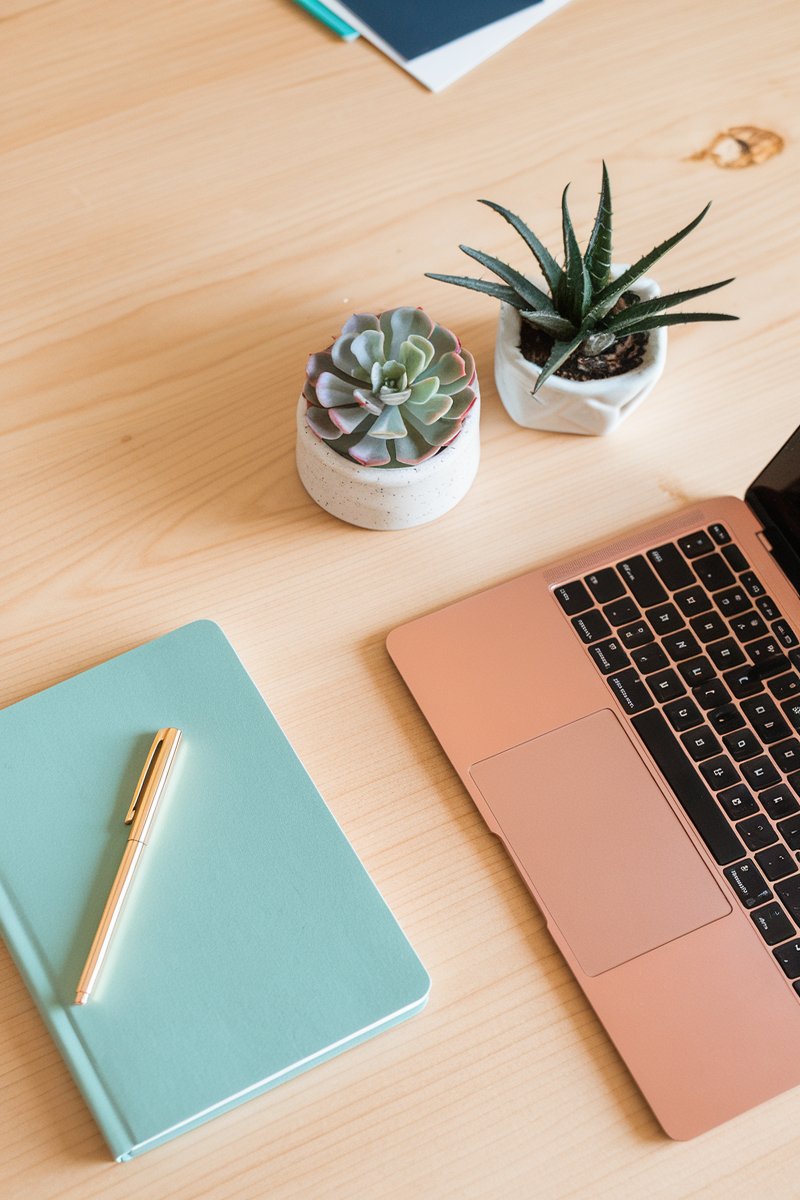 a flatlay of a laptop and notebook on a wooden desk being used by someone to make $3,000 a month