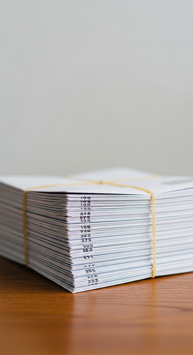 stack of filled numbered savings envelopes on a table