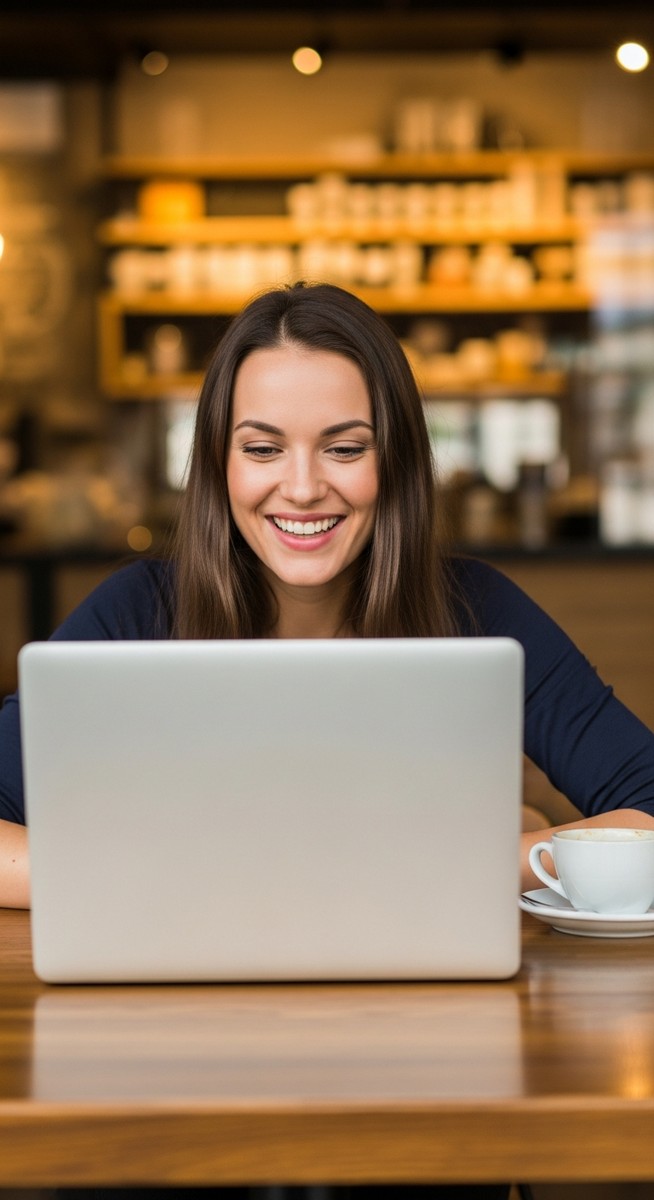 a woman working happily on her laptop to make $2,000