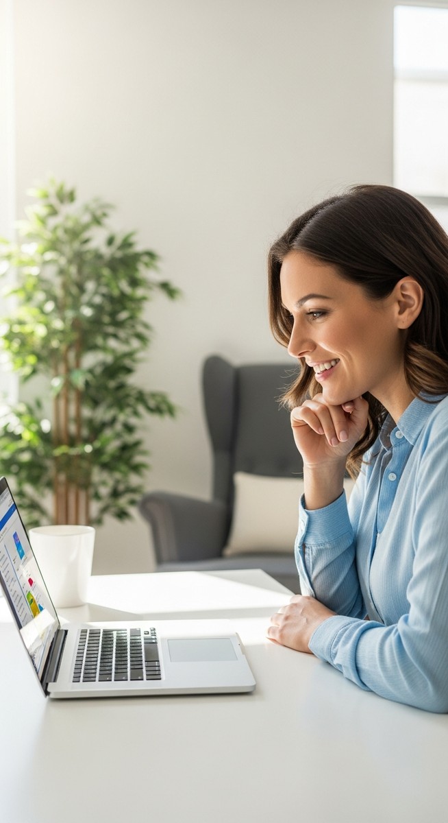 a woman working confidently on her laptop at a bright home desk to make $2,000