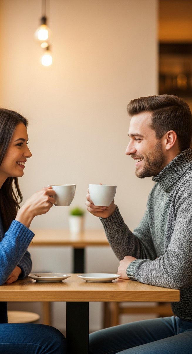 a couple sharing a coffee together at a cosy cafe for saving money