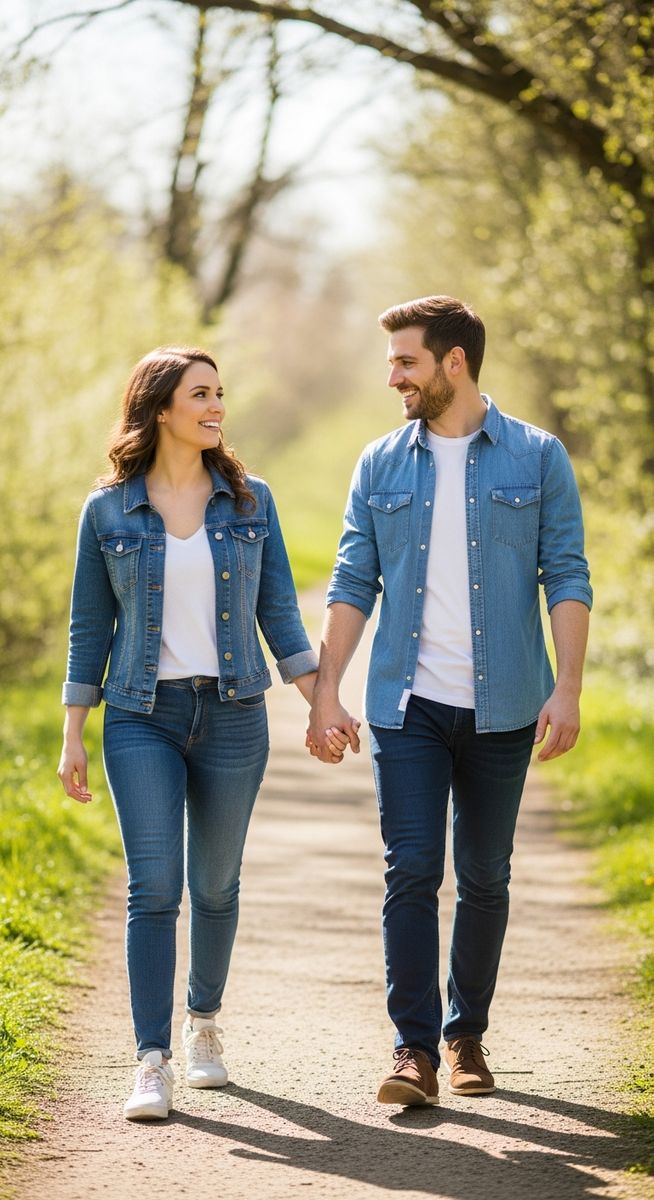 a couple walking hand in hand in a sunny park for saving money