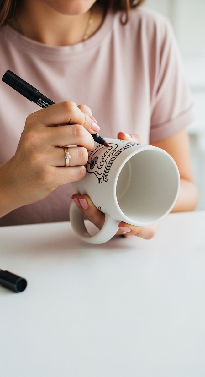 a woman's hands painting a personalised mug as a Christmas gift for budgeting