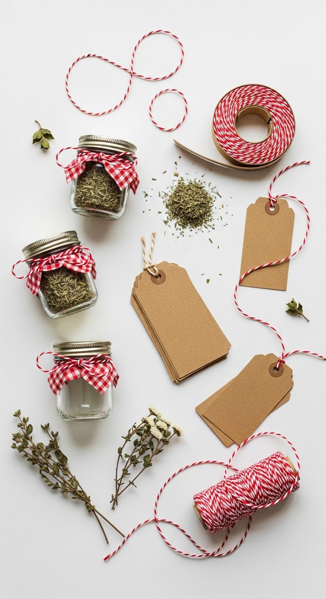 a overhead flatlay of homemade Christmas gift supplies for budgeting