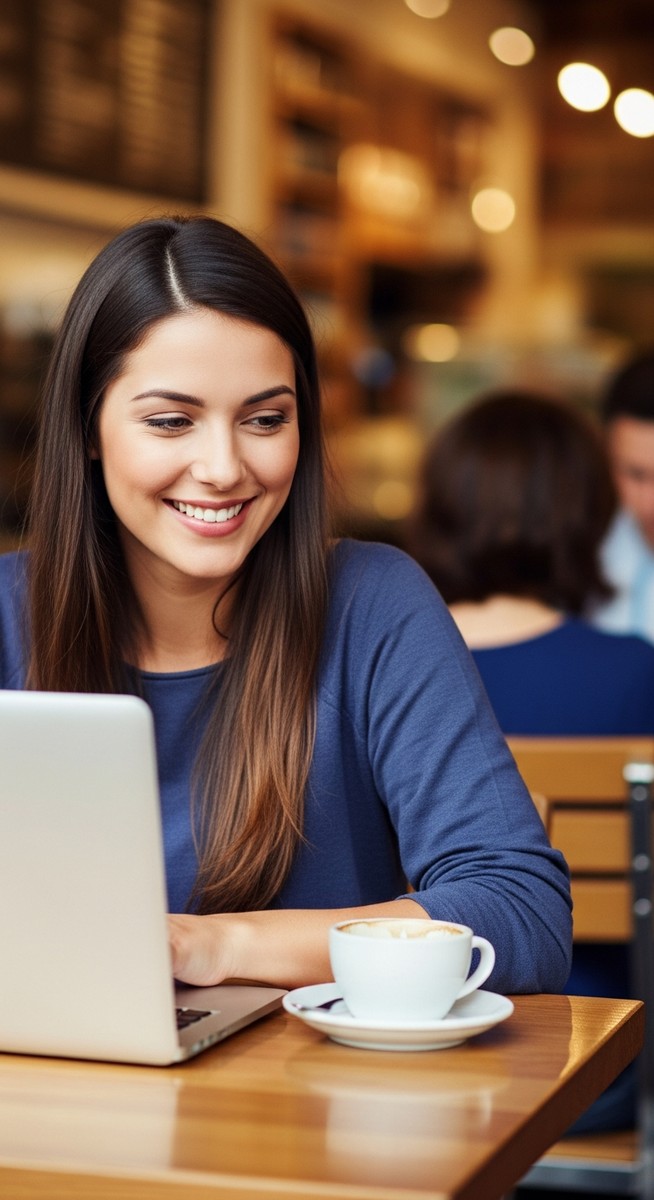 woman working happily on her laptop