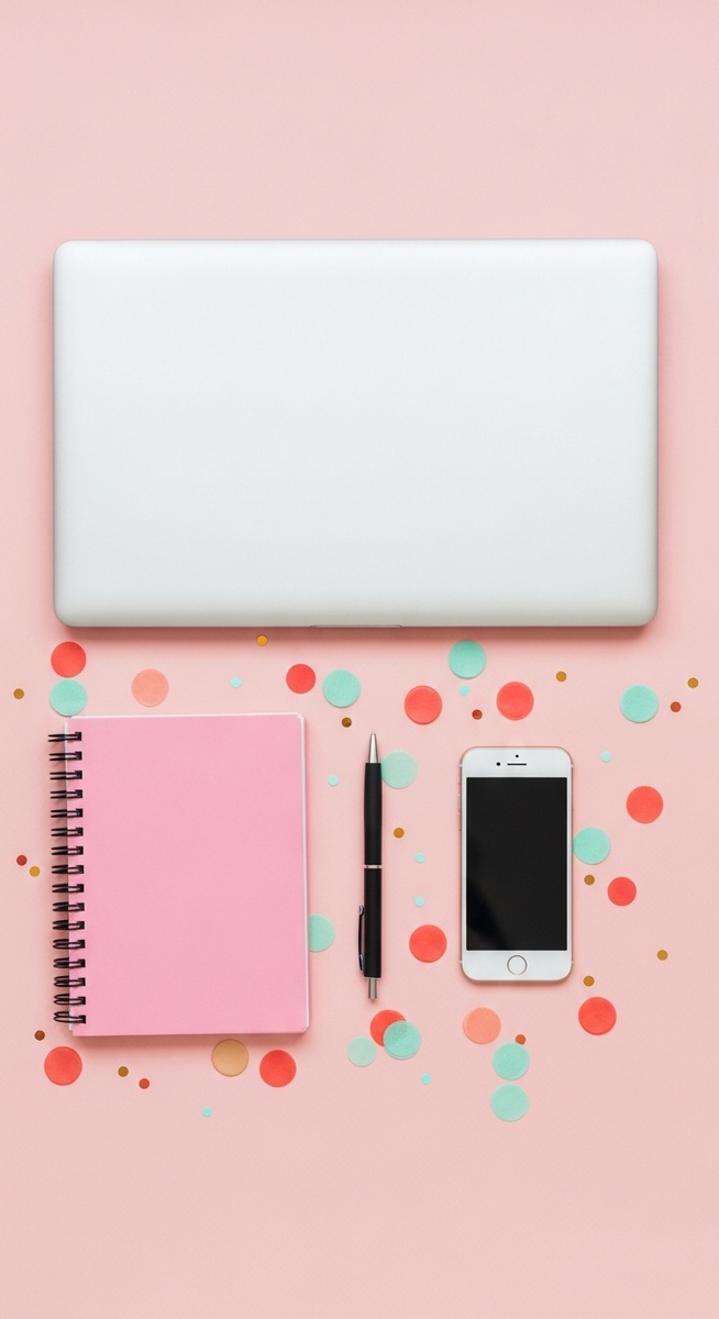 a pink flatlay with laptop, notebook, and phone for saving money
