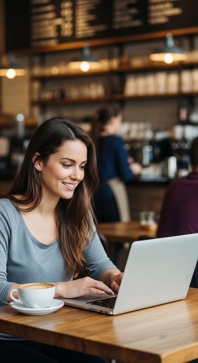 a woman working happily on her laptop for freelancing
