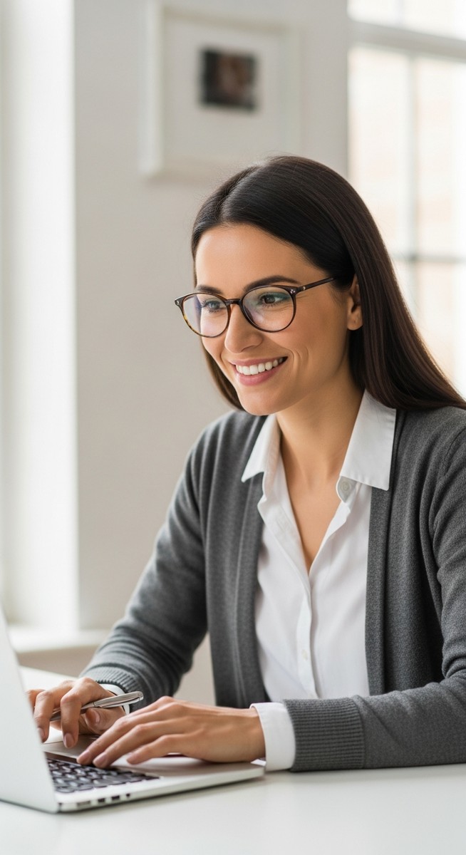 a woman working confidently on her laptop at a bright home desk to earn PayPal money