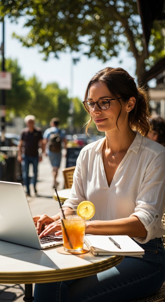 a woman working on her laptop to get gift cards