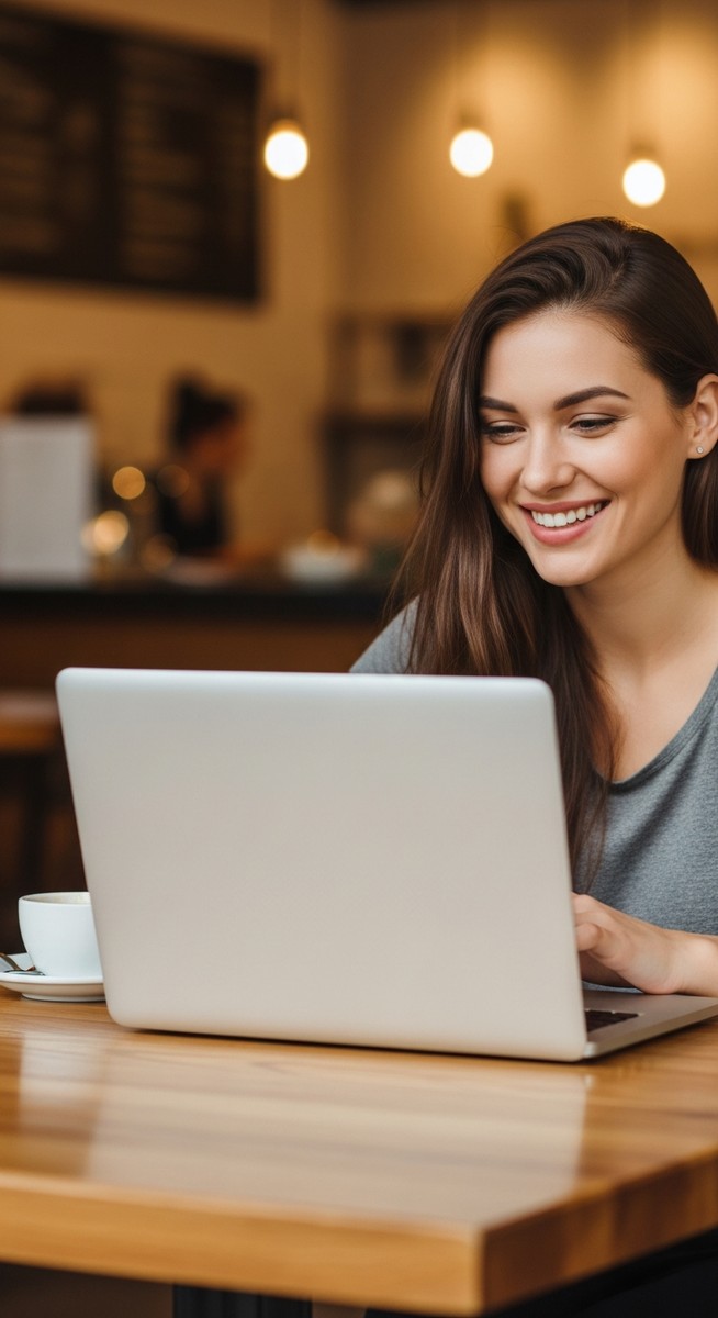 a woman working happily on her laptop to make money