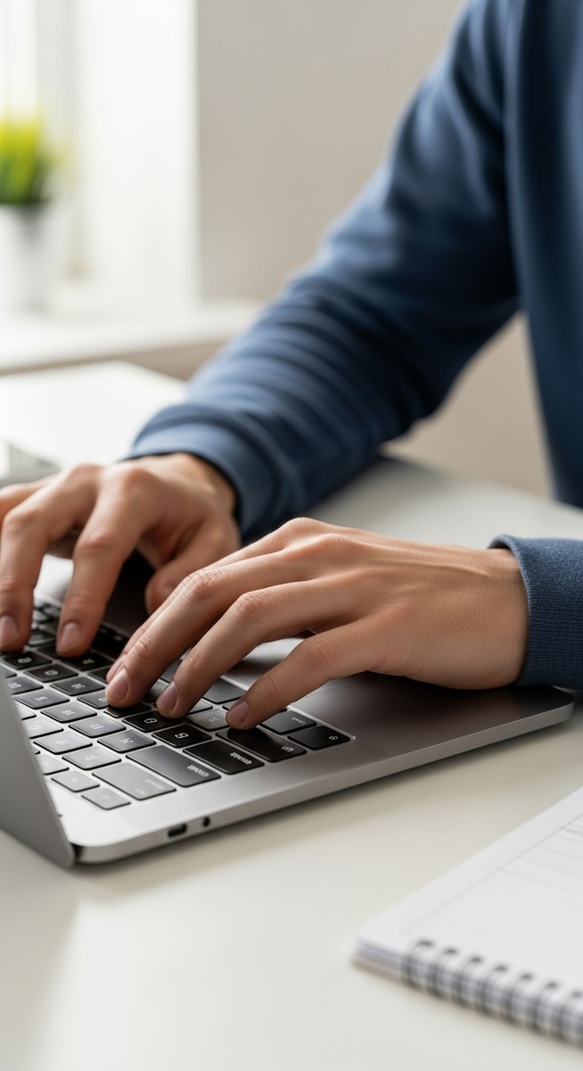 a young person's hands typing on a laptop to make money