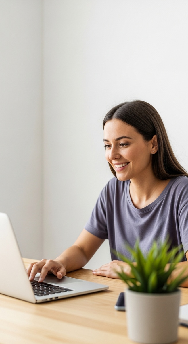 a woman looking satisfied at her laptop screen at home to make $1,000