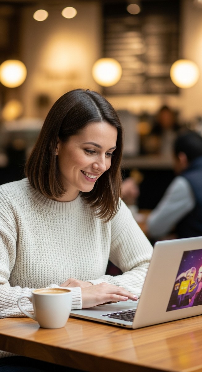 woman working happily on her laptop