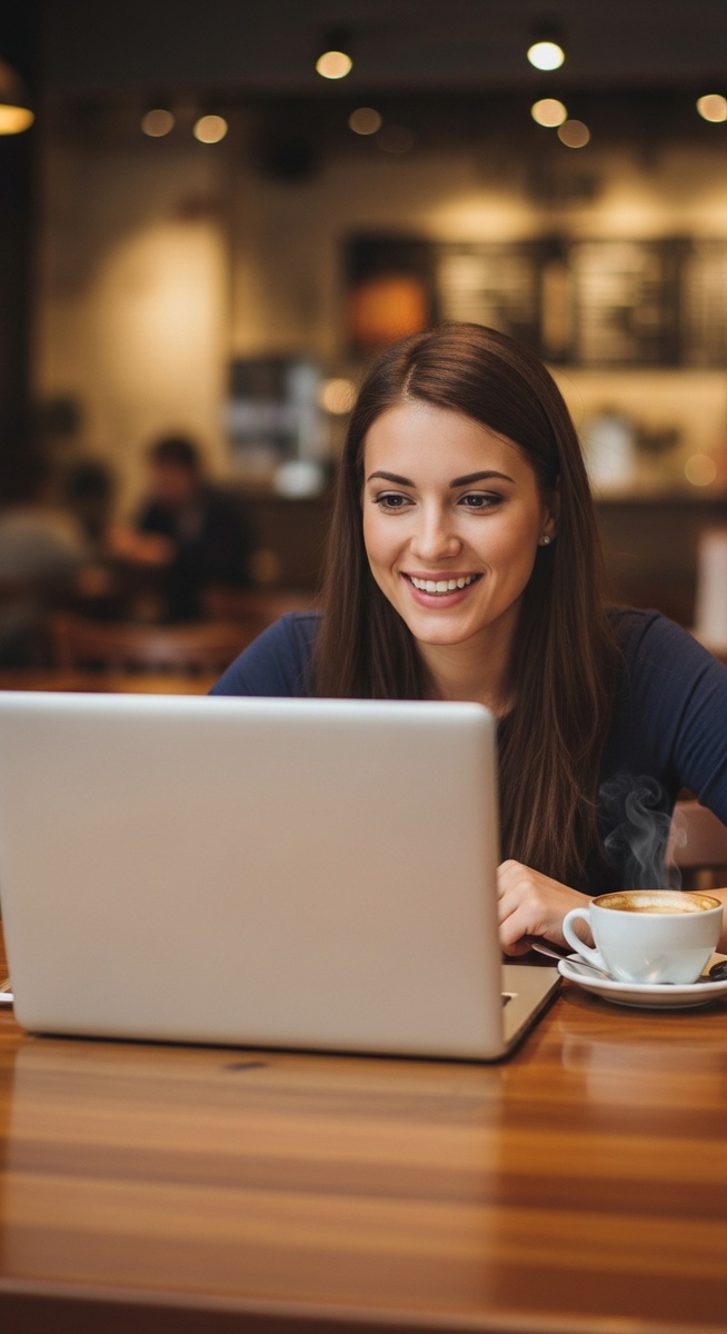 woman working happily on her laptop