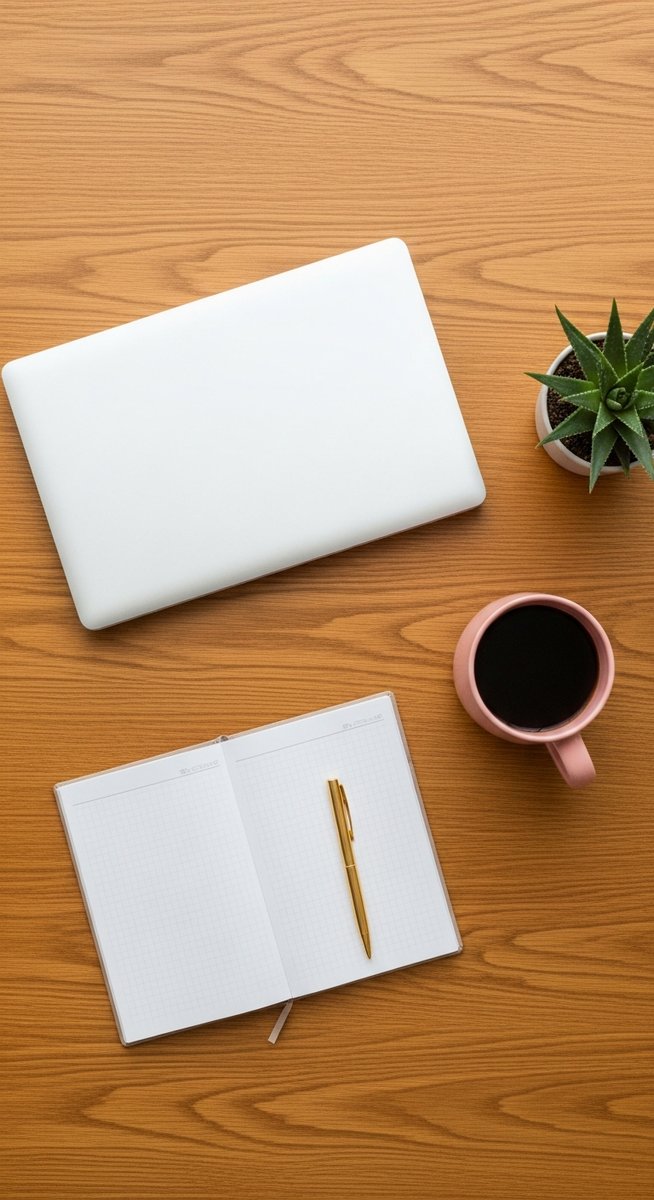 a flatlay of a planner, laptop, and succulent on a wooden surface to make money