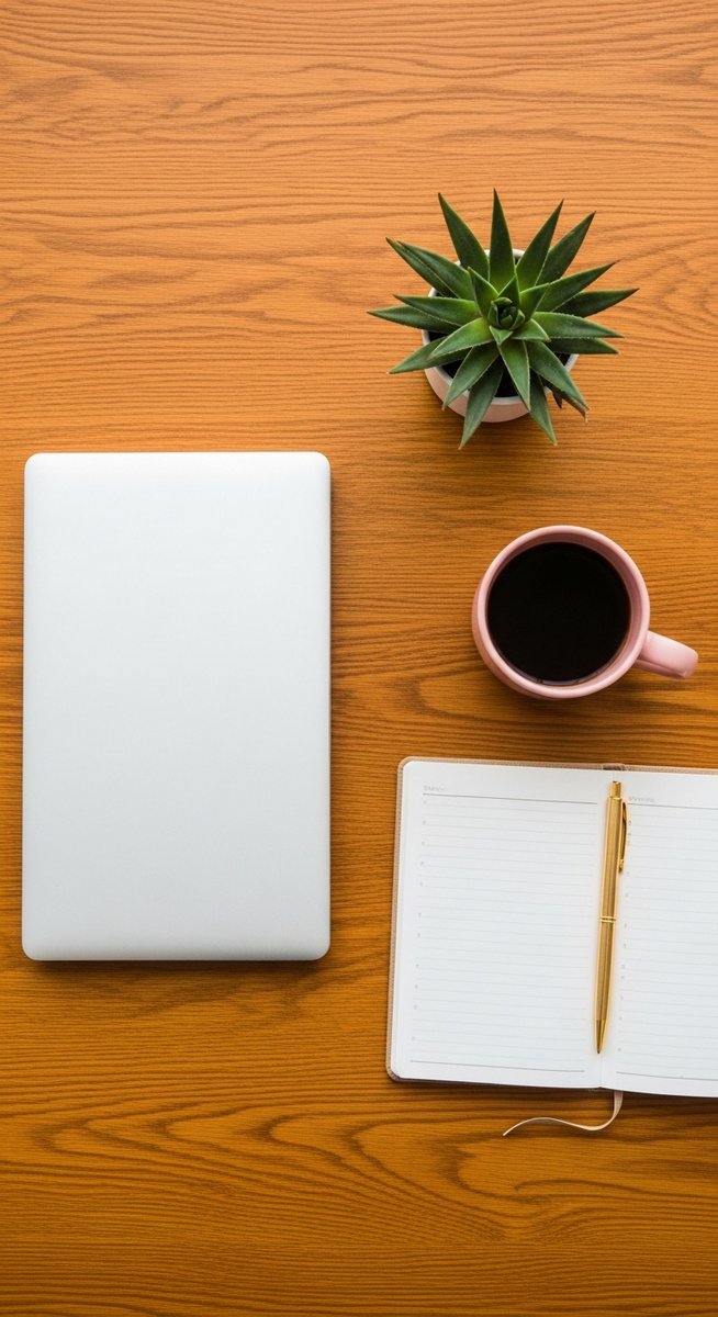a flatlay of a planner, laptop, and succulent on a wooden surface to make money