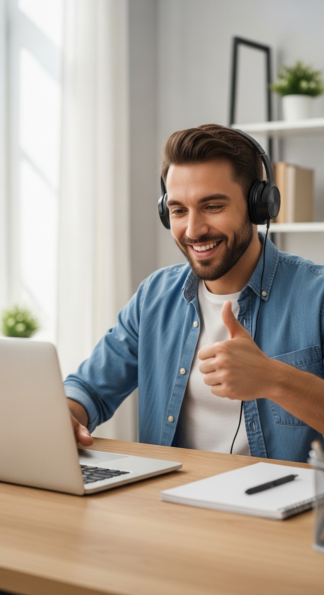 man giving thumbs up to a student during an online tutoring session