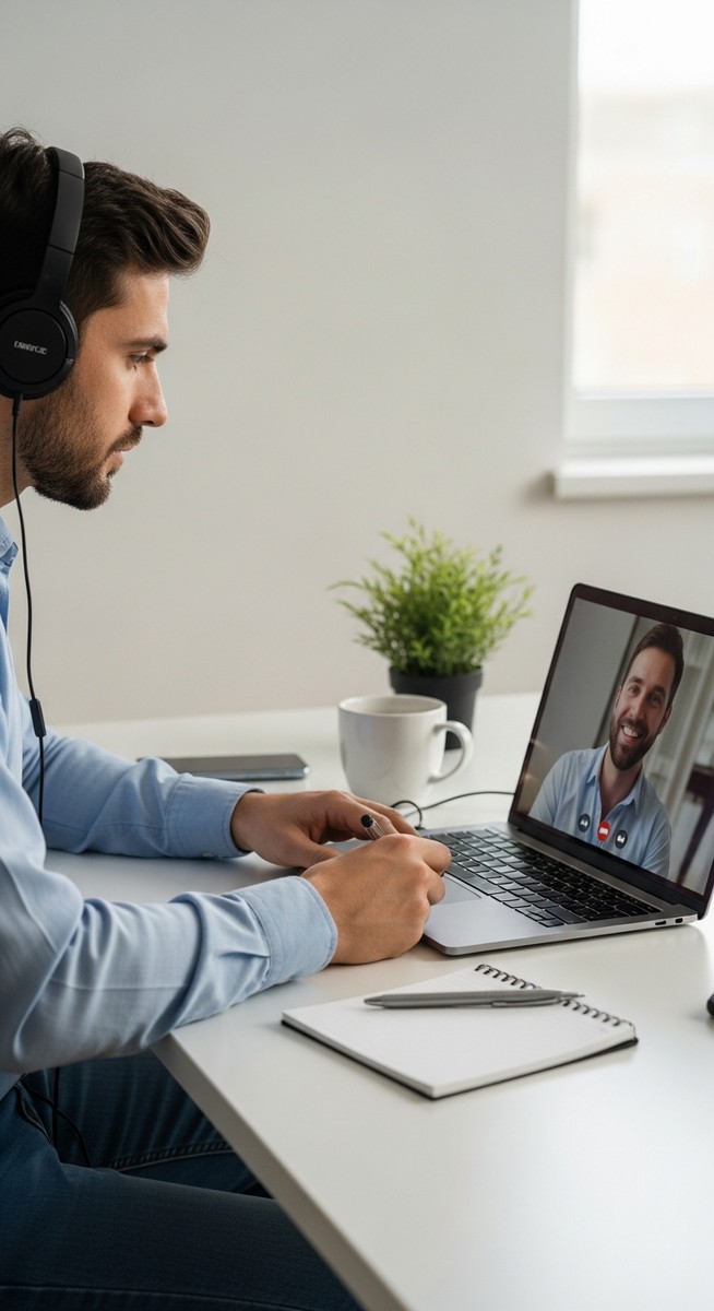 a man taking notes during an online tutoring session for tutoring