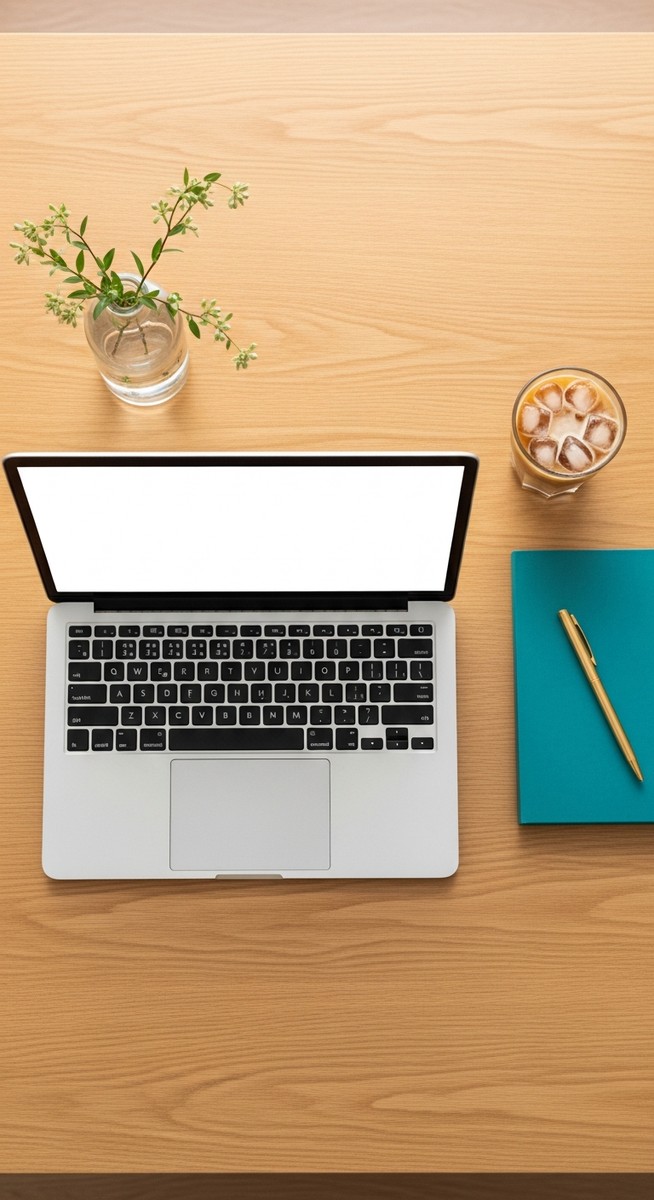 a flatlay of a laptop and teal notebook on a wooden desk to make money