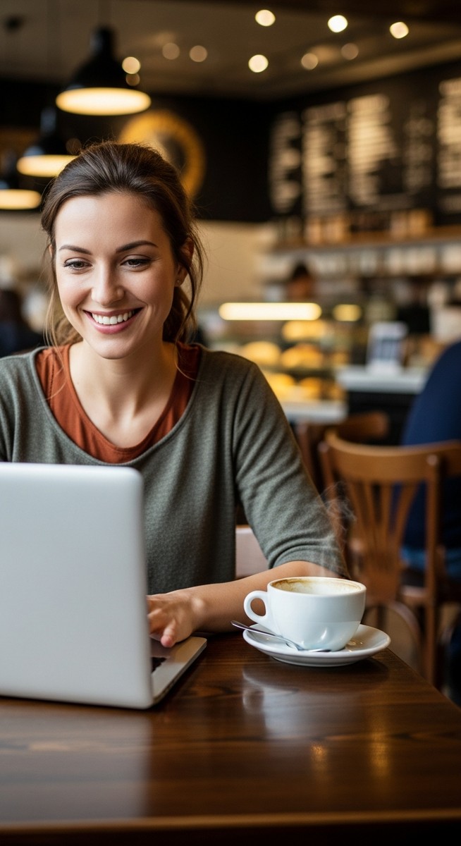 a woman working happily on her laptop to make $1,000
