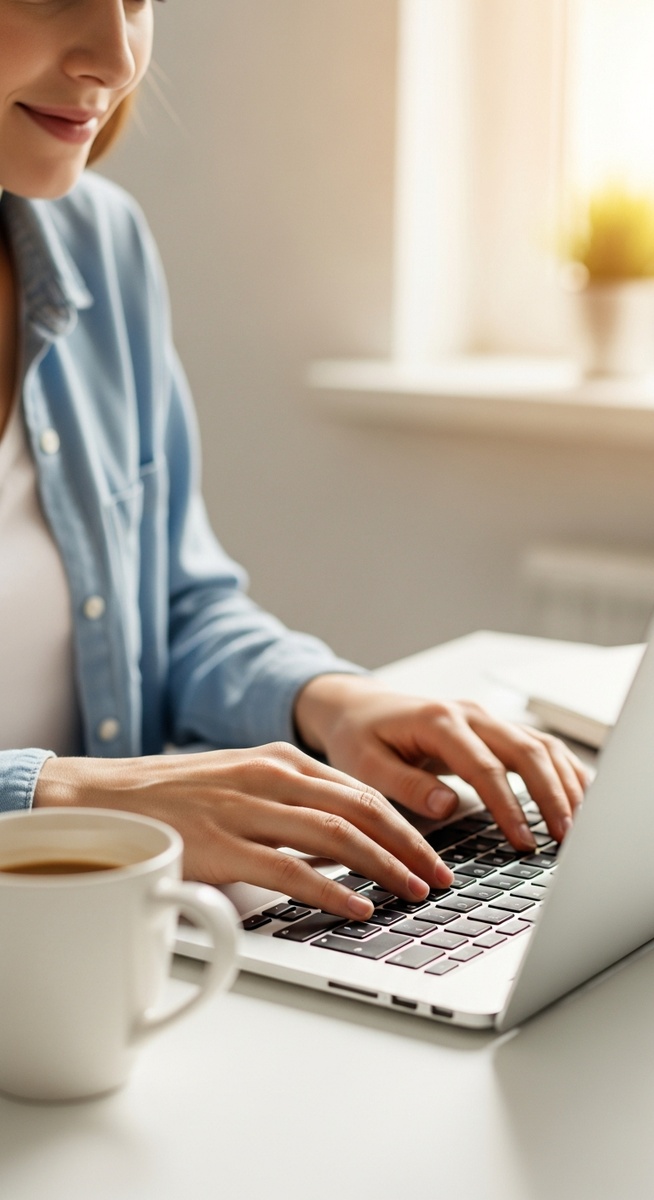 a woman typing on a laptop at a bright clean desk to save $10,000