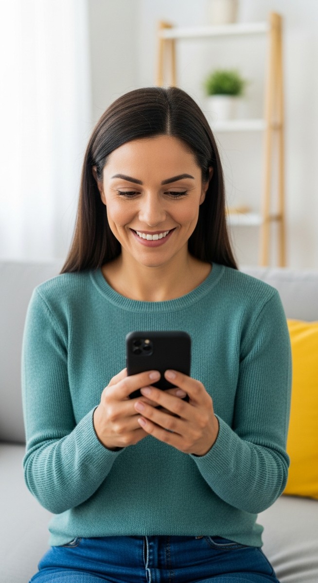 woman checking her online earnings on her phone