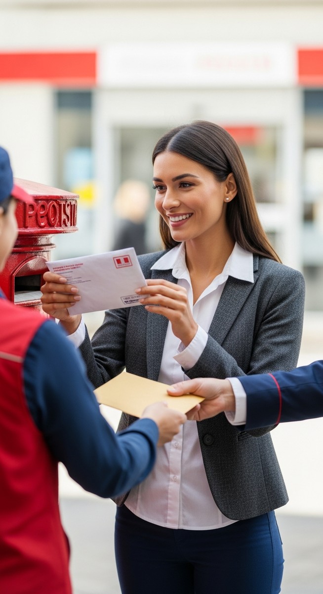 woman posting a small parcel at a postbox
