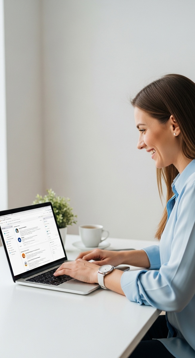 woman working on a content platform on her laptop