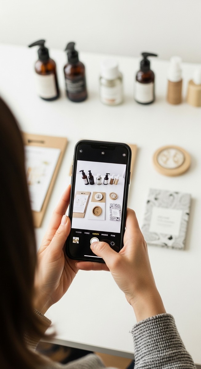 woman photographing handmade products for an online shop
