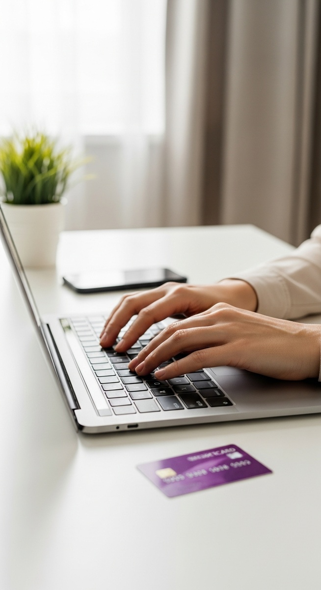 person entering gift card details on a laptop