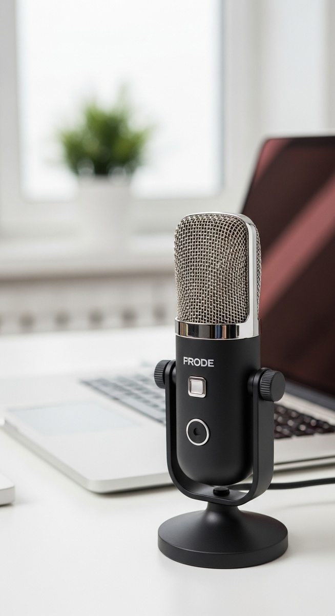 a microphone and laptop on a desk for voice over work for voice over work