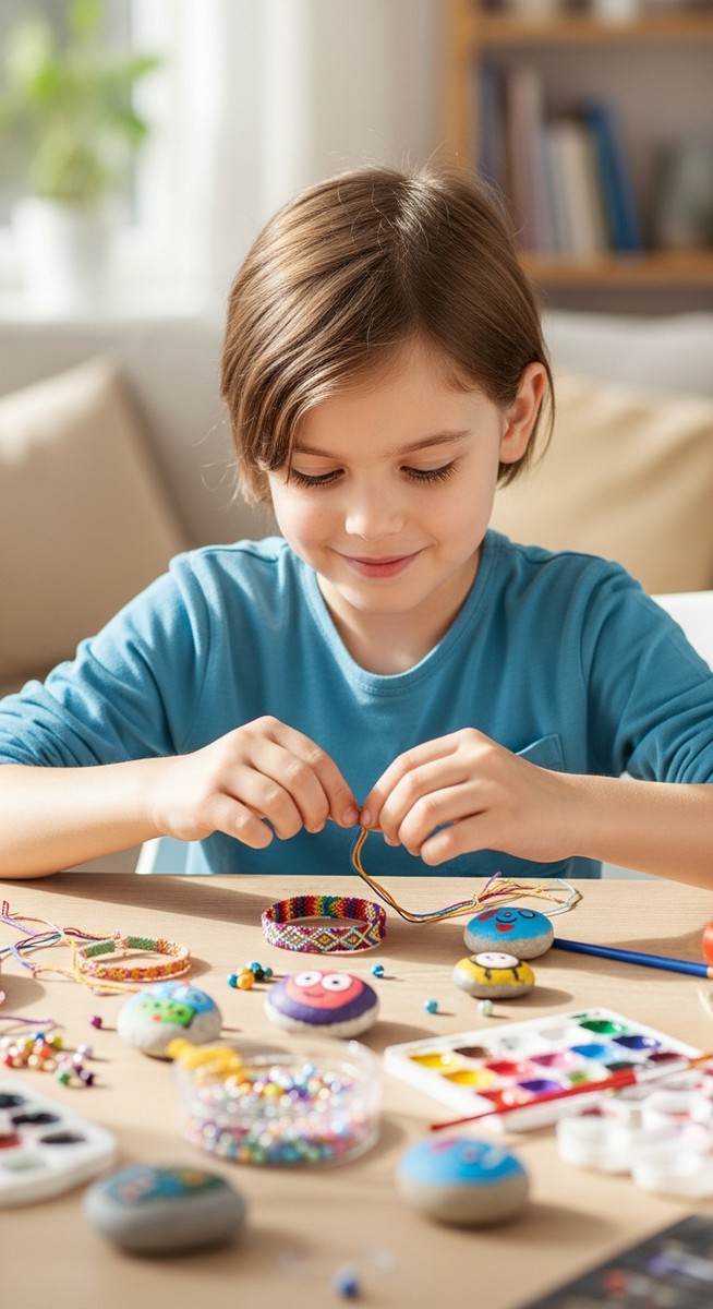 child making handmade crafts at a table